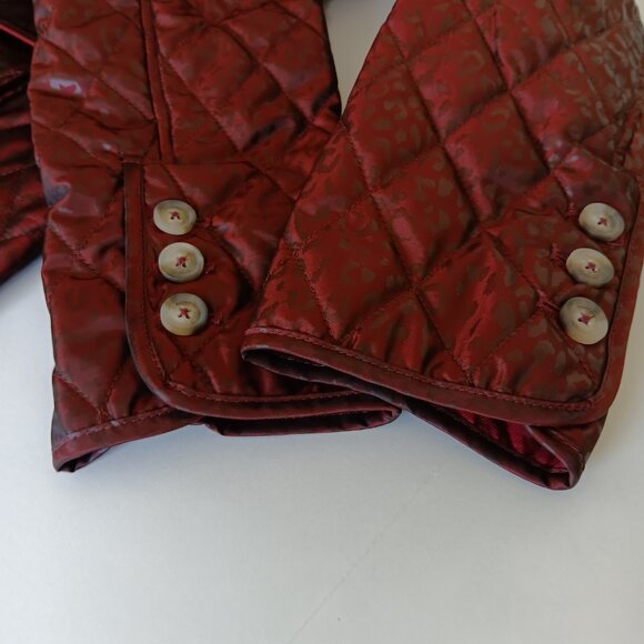 NEW Chico's Women's Deep Red Long Quilted Animal-Print Coat Size 1 US Size 8/10 - Picture 10 of 16